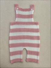 SALOPETE LISTRADA TRICOT BEBÊ - ROSA BEBE/ BRANCO
