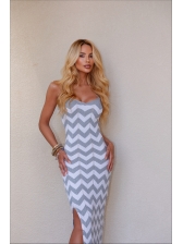 VESTIDO ZIGZAG LUREX - CINZA COM BRANCO