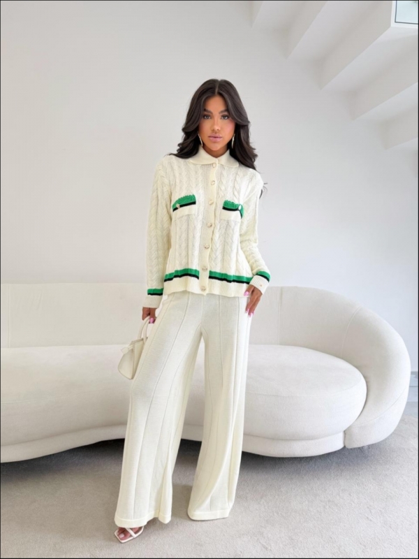 CONJUNTO ELISANGELA - OFF WHITE/ PRETO/ VERDE BANDEIRA