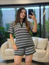 CONJUNTO SHORT LISTRADO ALICIA - PRETO