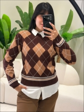 BLUSA ESCOCESA GERLANE - Marrom com bege