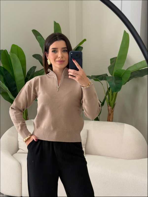 BLUSA ZIPER KEITY - AREIA - LISO