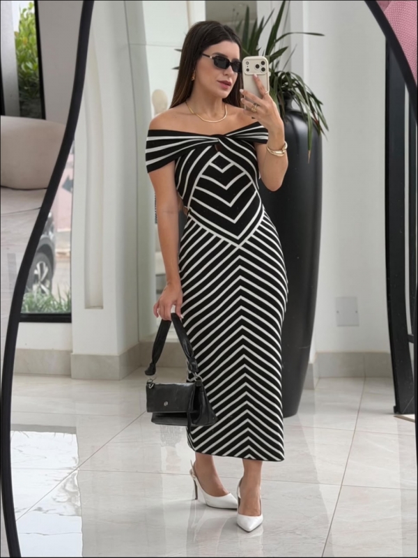 VESTIDO JACARD HELOISA - PRETO