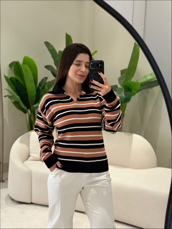 BLUSA POLO ADRIANA - PRETO/BEGE NOVO