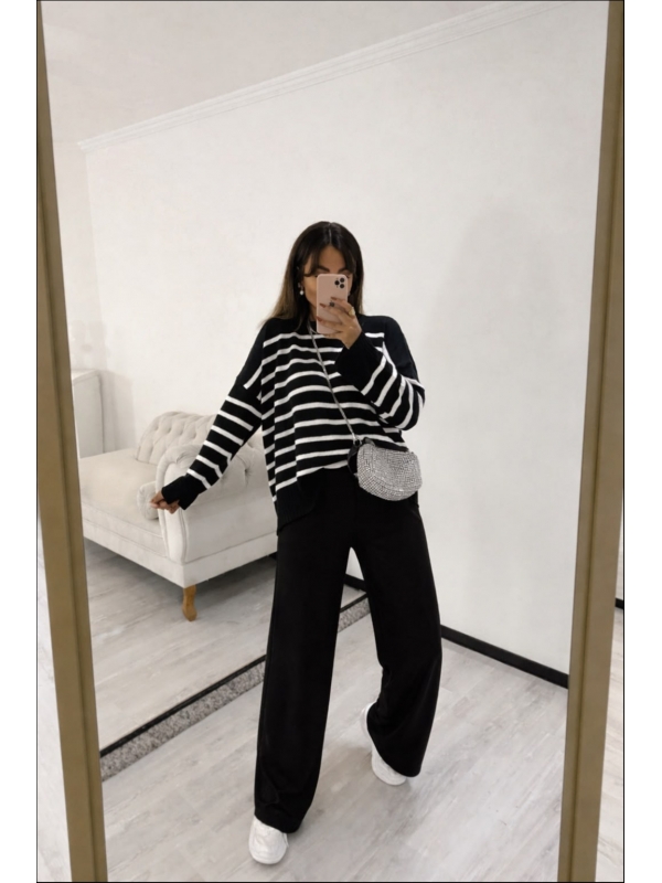 MAXI TRICOT LISTRAS CHLOE - PRETO/OFF WHITE