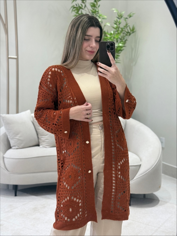 CARDIGAN RENDADO ADELAIDE - TELHA