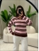 BLUSA POLO ADRIANA - MARROM COM ROSA