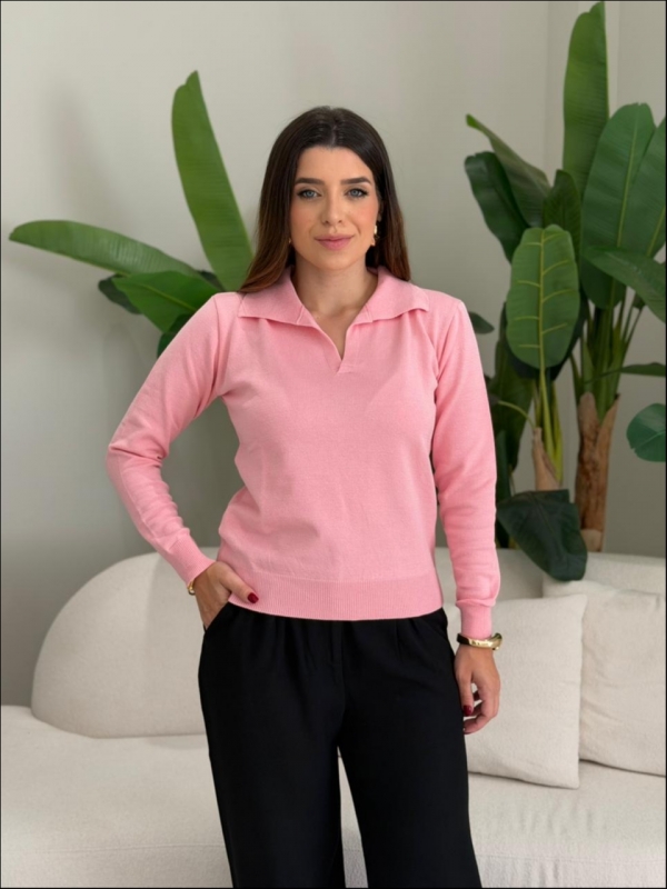 BLUSA ARY MANGA LONGA LISA - ROSA BEBE
