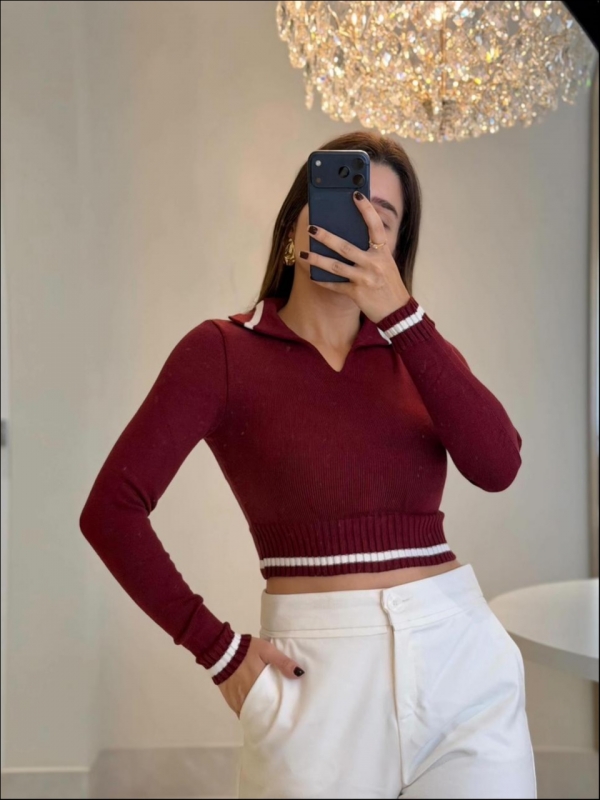 CROPPED POLO TAIS - VERMELHO CHERRY