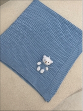 MANTA BEBÊ TRICOT URSO - AZUL BEBE