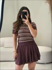 TSHIRT POLO LISTRAS - Marrom canela com Areia