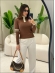 BLUSA BICOLOR DECOTE COM ZIPER - MARROM