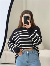 MAXI TRICOT LISTRAS CHLOE - Azul marinho com off white