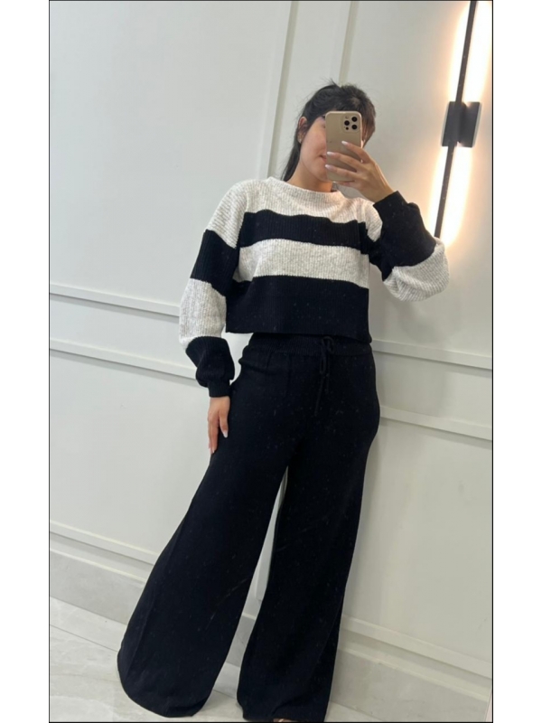 CONJUNTO MOUSSE LISTRADO CAROL - PRETO