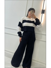 CONJUNTO MOUSSE LISTRADO CAROL - PRETO