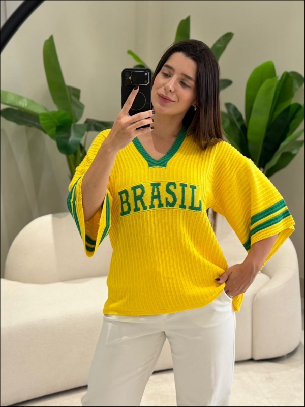 BLUSA AMPLA BRASIL LISA - AMARELO