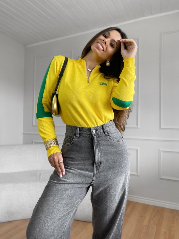 BLUSA BANDEIRA ZIPER - AMARELO