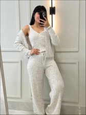 CONJUNTO MOUSSE CANELADO TRÊS PEÇAS GIANE - BRANCO MESCLA