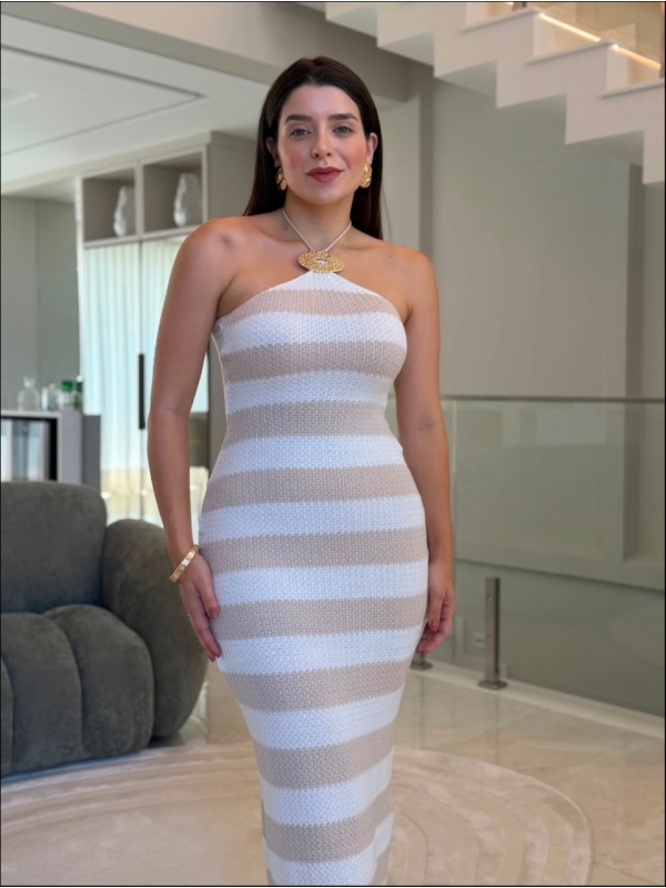 VESTIDO LISTRADO ANNE - AREIA
