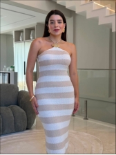 VESTIDO LISTRADO ANNE - AREIA