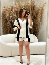 CONJUNTO SAIDA SHORT - BICOLOR - OFF WHITE/ PRETO