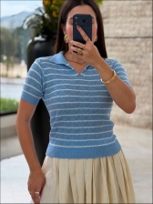 TSHIRT LISTRADA RAFAELA - AZUL BEBE