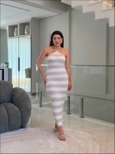 VESTIDO LISTRADO ANNE - AREIA
