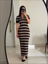 VESTIDO POLO LISTRADO - PRETO COM BEGE