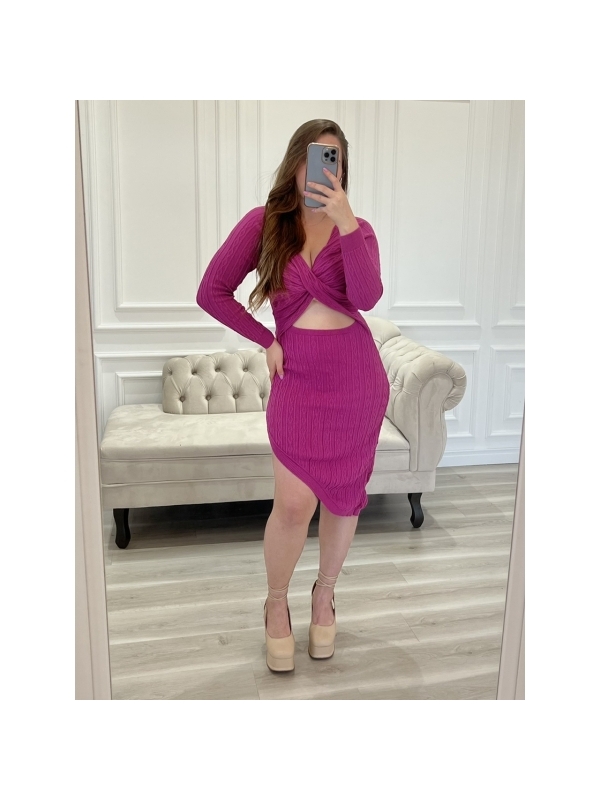 VESTIDO DECOTE TORCIDO ASSIMÉTRICO - Pink