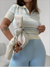 TSHIRT POLO LISTRAS - OFF WHITE/ AZUL BEBE