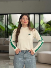 BLUSA FRIDDA BANDEIRA - OFF WHITE COM VERDE