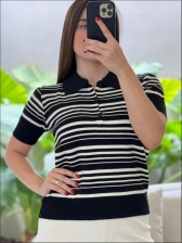 TSHIRT POLO LISTRAS - PRETO/OFF