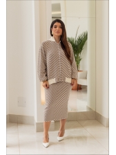 CONJUNTO LISTRADO MYLA - OFF WHITE/CARAMELO
