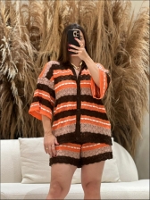 CONJUNTO LISTRADO BETH - MARROM/LARANJA/ROSE