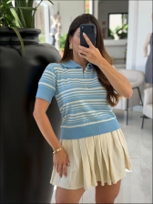 TSHIRT POLO LISTRAS - Azul bebê com off