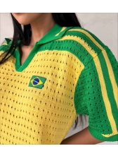 TSHIRT RENDADA BRASIL - AMARELO COM MANGA VERDE