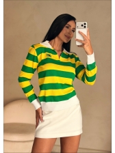 BLUSA MANGA LONGA POLO  LISTRADA 3 CORES BRASIL - VERDE/AMARELO/BRANCO