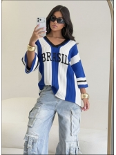 BLUSA LISTRADA BRASIL - AZUL/BRANCO/PRETO