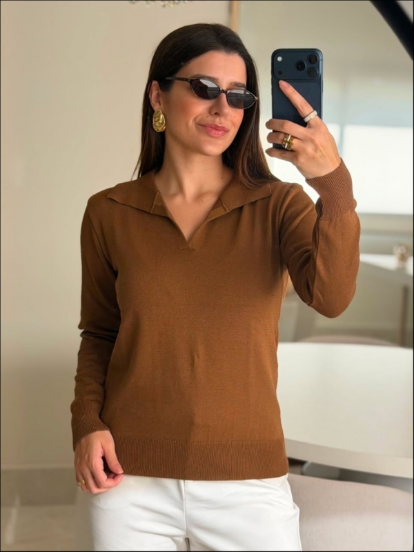 BLUSA ARY MANGA LONGA LISA - CARAMELO