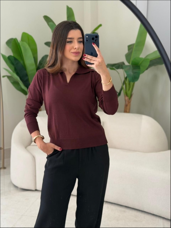 BLUSA ARY MANGA LONGA LISA - BERINJELA