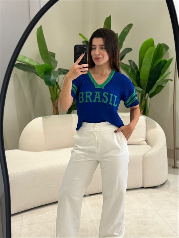 CROPPED NEW BRASIL - AZUL BIC/ VERDE