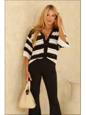 CAMISA TRICOT LISTRAS - PRETO/OFF WHITE