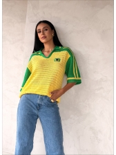 TSHIRT RENDADA BRASIL - AMARELO COM MANGA VERDE
