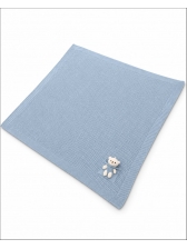 MANTA BEBÊ TRICOT URSO - AZUL BEBE