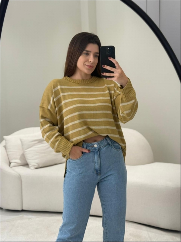 MAXI TRICOT LISTRAS CHLOE - MOSTARDA/BEGE