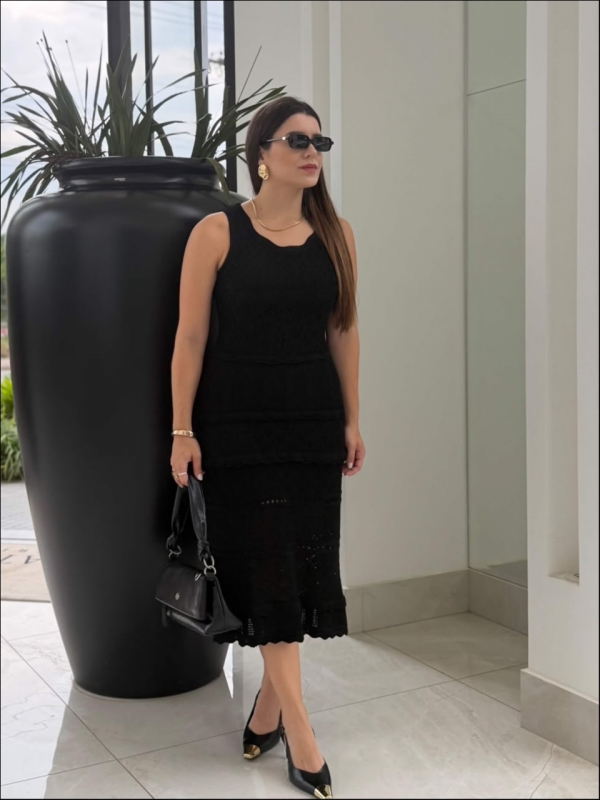 VESTIDO CHARLENE - PRETO -  LONGUETE