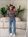 BLUSA MANGA LONGA LISTRADA ARY - BERINJELA/AZUL BEBE/ OFF WHITE