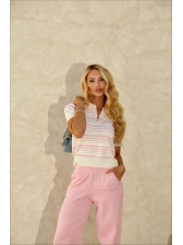 TSHIRT POLO LISTRAS - OFF WHITE/ ROSA BEBÊ