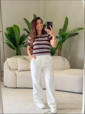 TSHIRT LISTRAS ARY - BERINJELA/AZUL BEBE/ OFF WHITE