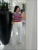 TSHIRT LISTRADA TRICORES - OFF WHITE/VERMELHO/AZUL BEBE